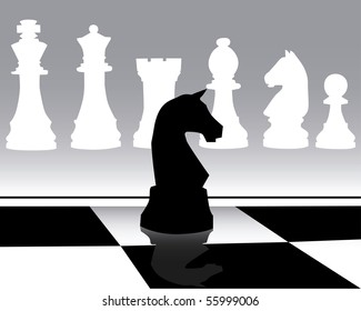 Black chess horse against chessmen