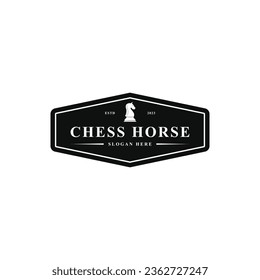 Black chess horse knight piece silhouette logo design vintage retro style
