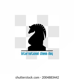 black chess horse vector background chess board and international chess day text