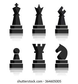 Black chess icons set. Chess board figures. Vector illustration chess pieces. Nine different objects including king, queen, bishop, knight, rook, pawn