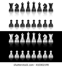 Black chess icons set. Chess board figures. Vector illustration chess pieces. Nine different objects including king, queen, bishop, knight, rook, pawn