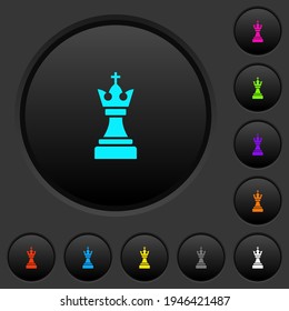 Black chess king dark push buttons with vivid color icons on dark grey background
