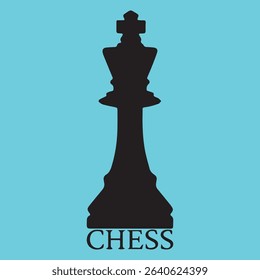 Black Chess King Silhouette on Blue Background with "CHESS" Text