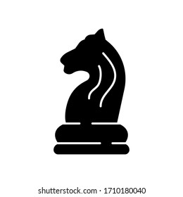 Black chess Knight Horse piece icon isolated on white background. Board game. Black silhouette. Vector illustration.