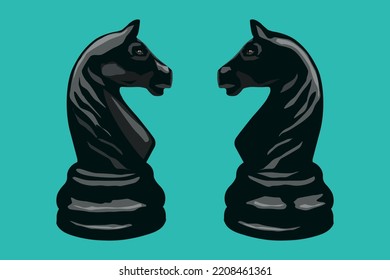 Black Chess Knight Horse sign isolated on a green background.  Vector illustration.