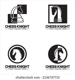 Black Chess Knight Horse silhouette logo design vector template