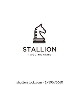 Black Chess Knight Horse Stallion line art logo design