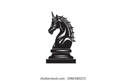 Black Chess Knight Horse Stallion Statue Sculpture silhouette logo design
