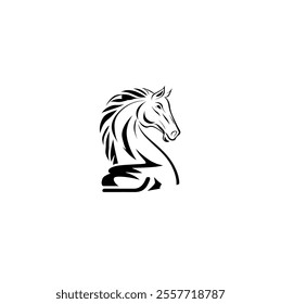 Black Chess Knight Horse Stallion silhouette logo design