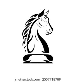 Black Chess Knight Horse Stallion silhouette logo design