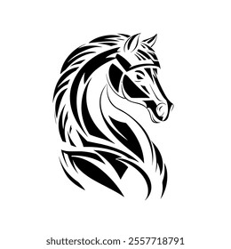 Black Chess Knight Horse Stallion silhouette logo design