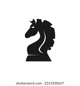 Black Chess Knight Horse Statue silhouette logo design