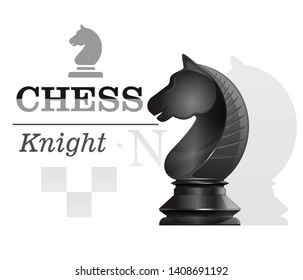 Black chess knight on the background of the chessboard silhouette. Chess concept design. Vector illustration