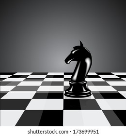 Black chess knight on background 