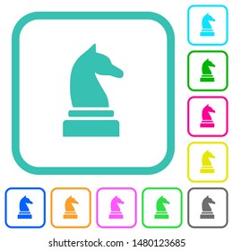 Black chess knight vivid colored flat icons in curved borders on white background