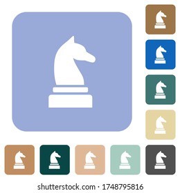 Black chess knight white flat icons on color rounded square backgrounds