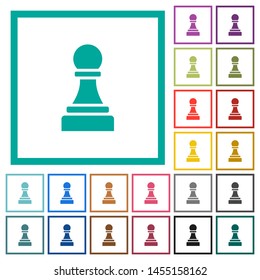 Black chess pawn flat color icons with quadrant frames on white background