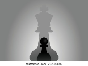 Black Chess Pawn With King's Shadow Concept Of Successful And Ambitious Vision Illustration Vector.