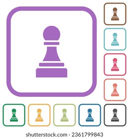 Black chess pawn simple icons in color rounded square frames on white background