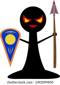 black chess pawn with spear and shield board games concept object for design on a white background