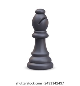 Black chess piece, bishop. Realistic element of popular intellectual game