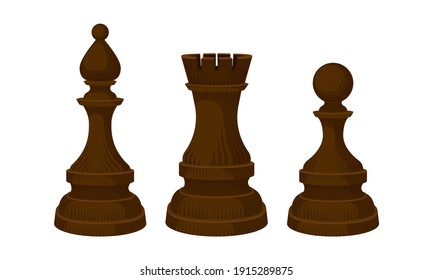 Black Chess Piece or Chessman with Pawn and Rook Vector Set