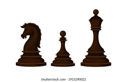 Black Chess Piece or Chessman with Queen and Knight Vector Set