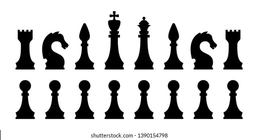 Black chess piece icon set. Isolated vector silhouettes.