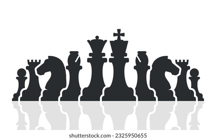 Сollection of black chess pieces.