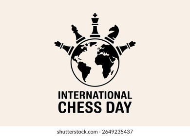 Black chess pieces with globe accent for international chess day design celebrated on july 20 worldwide