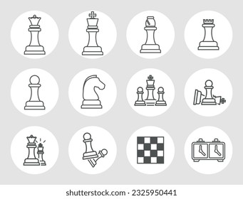 Сollection of black chess pieces icon.