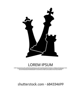 Black chess pieces icon - background with chess. Mind game strategy, vector illustration