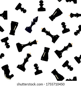 black chess pieces on a white background seamless pattern for sports design