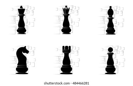 Black chess pieces on the white abstract background. Vector illustration