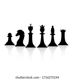 Black chess pieces set. Chess strategy and tactic. Vector illustration isolated on white