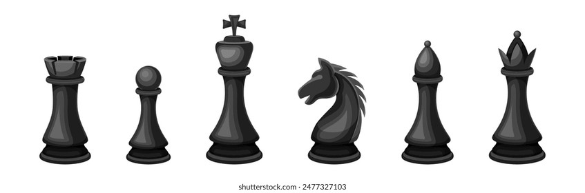 Black Chess Pieces for Strategic Board Game Vector Set