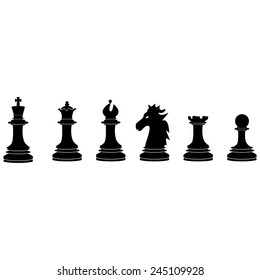 Black chess pieces vector icon set - with king, queen, bishop, knight, rook, pawn