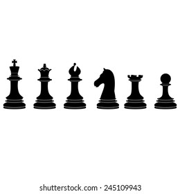 Black chess pieces vector icon set - with king, queen, bishop, knight, rook, pawn