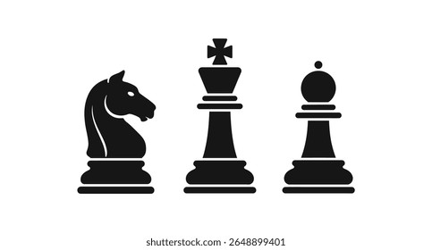 A black chess pieces with a white background