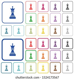 Black chess queen color flat icons in rounded square frames. Thin and thick versions included.