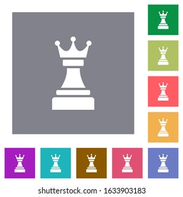 Black chess queen flat icons on simple color square backgrounds