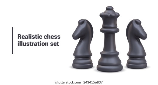 Black chess queen and two knights. Game leader and defenders