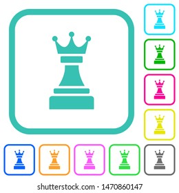 Black chess queen vivid colored flat icons in curved borders on white background
