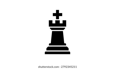 A black chess rook icon on white background