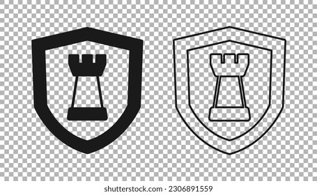Black Chess shield icon isolated on transparent background. Business strategy. Game, management, finance.  Vector