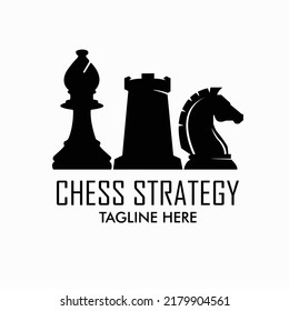 Black Chess strategy logo design vector silhouette.