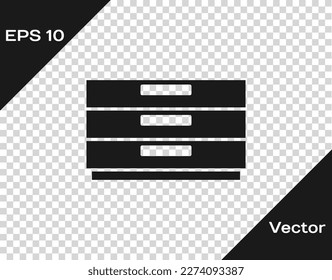 Black Chest of drawers icon isolated on transparent background.  Vector