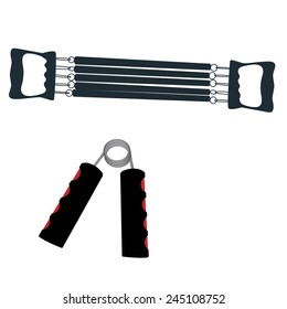 Black chest expander, sport equipment, vector set icon, bodybuilder exercise