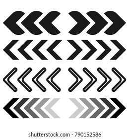 Black chevron arrow set icon, on the white background. Flat design. Vector.
