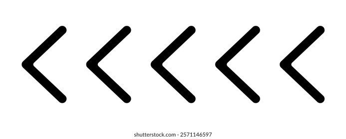 Black chevron arrows. Repeated triangular V shaped stripes. Next symbol. Motion, download, road caution, orientation, army insignia, military or navigation sign. Vector illustration.